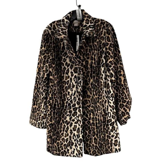 Chico's Leopard Faux Fur Coat Size 3 | Festival Burning Man Vibes | NWT - Picture 1 of 4